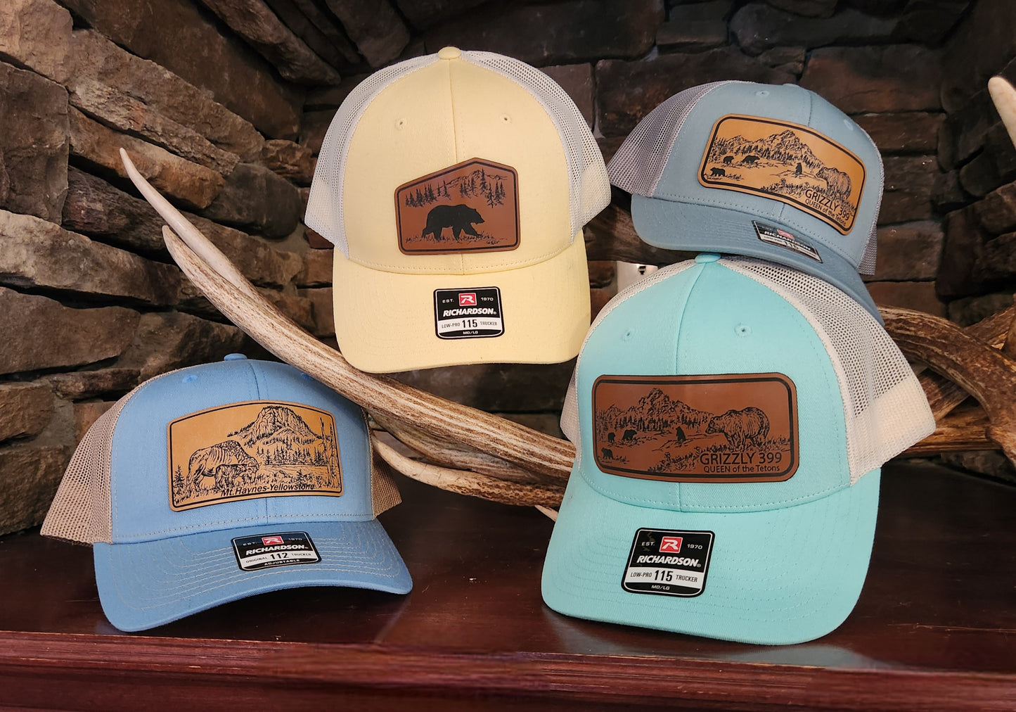 Premium Leatherette Grizzly Bear Laser Hat Patches
